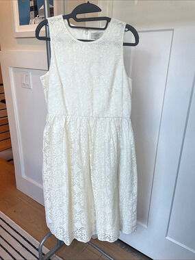LOFT Light Cream Eyelet Midi Dress